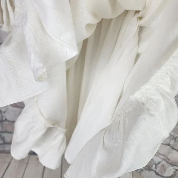 Ever New Puff Sleeve Ruffle Mini Dress Smocked Neckline Porcelain Ivory Size 6 - Picture 13 of 15